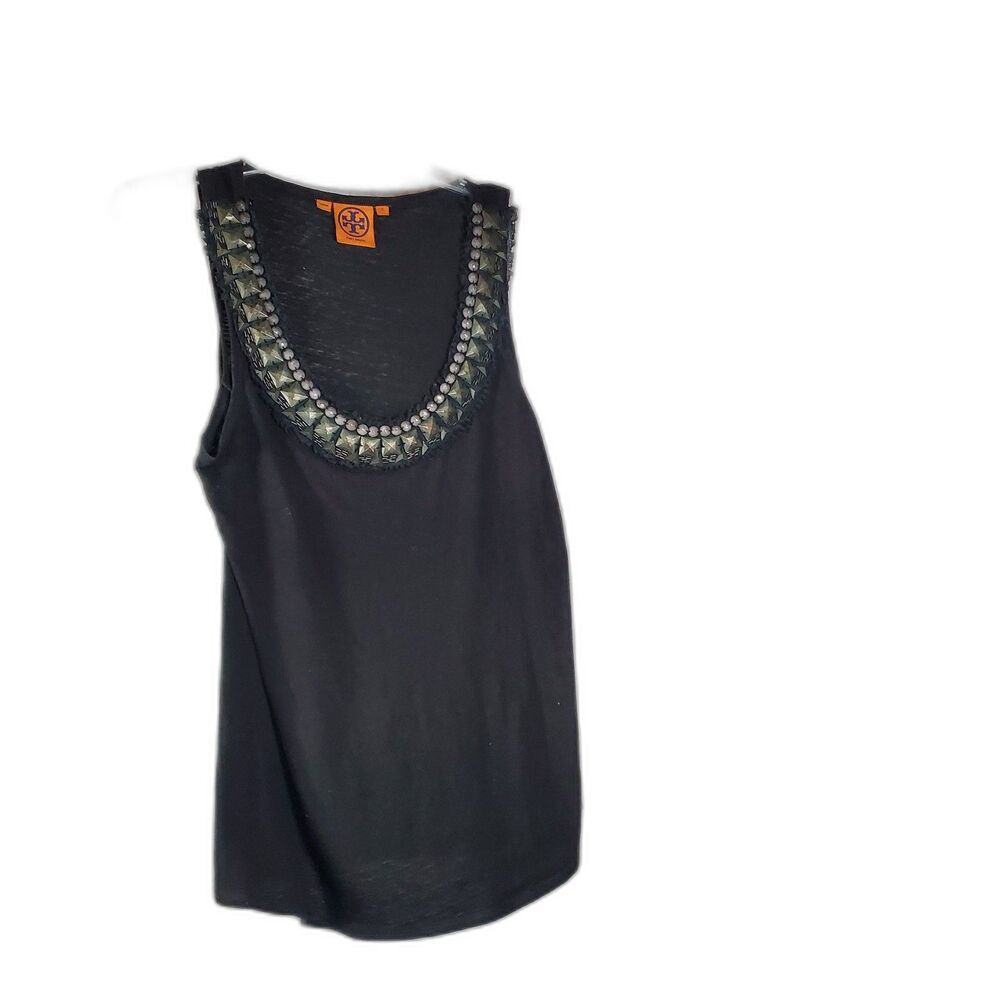 Tory Burch Black Embellished Neckline Sleeveless Top Size S